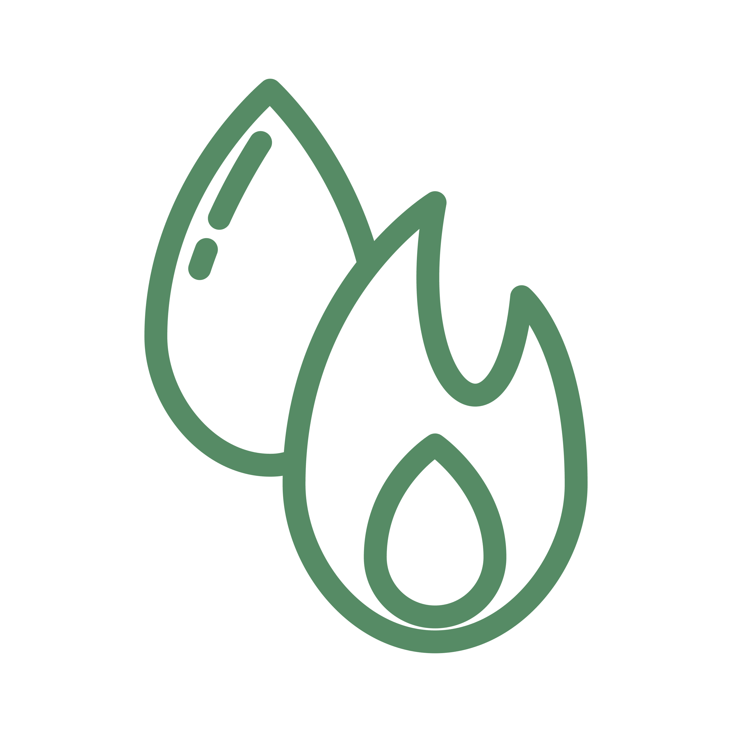 A green outline icon of a water droplet behind a flame for Rochelle Cleaner's dry cleaning and laundry services page.