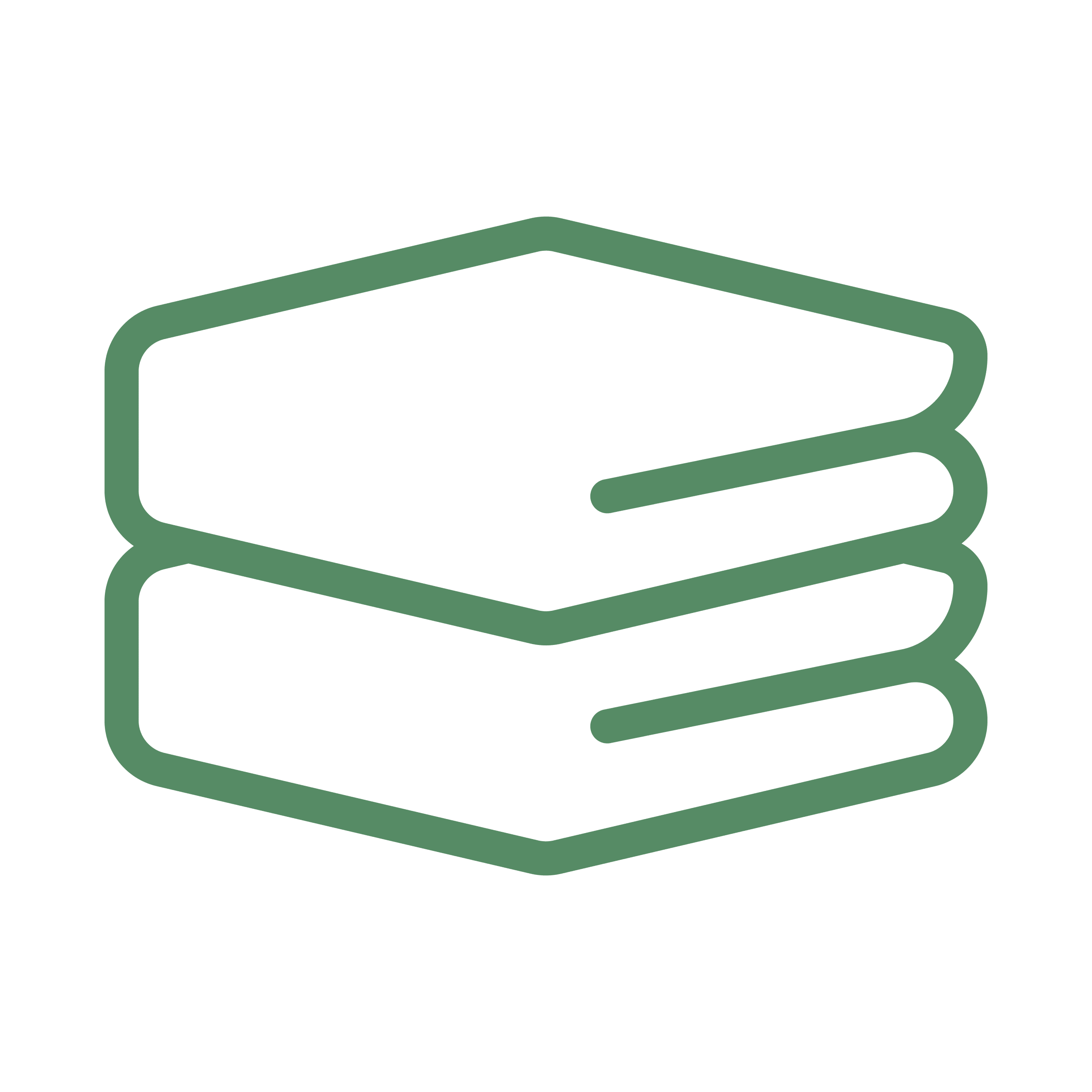 A green outline icon of two folded linens stacked on one another for Rochelle Cleaner's dry cleaning and laundry services page.